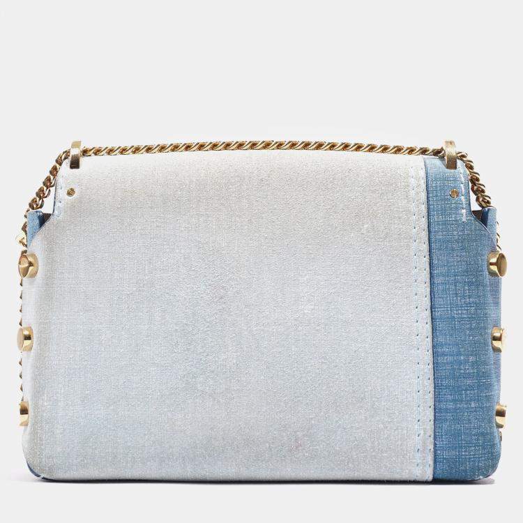 مملوكة مسبقًا Jimmy Choo Lockett Petite Patchwork Bag Blue Denim