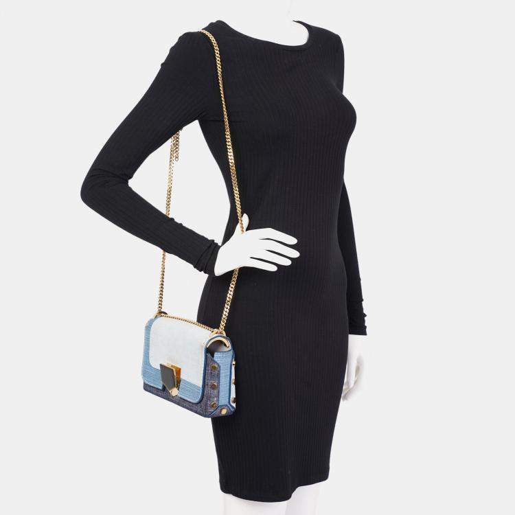مملوكة مسبقًا Jimmy Choo Lockett Petite Patchwork Bag Blue Denim