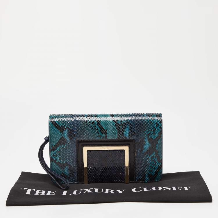 Pre Owned Jimmy Choo Blue Snakeskin Wristlet Clutch