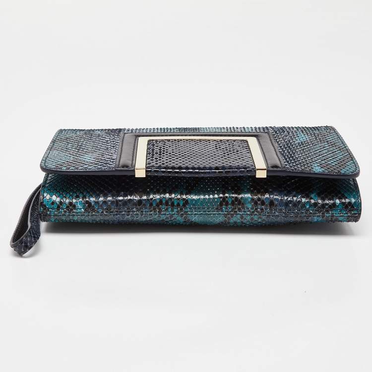 Pre Owned Jimmy Choo Blue Snakeskin Wristlet Clutch