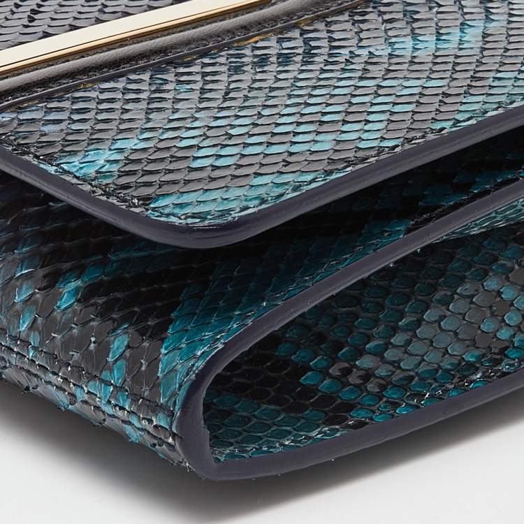 Pre Owned Jimmy Choo Blue Snakeskin Wristlet Clutch