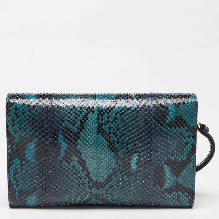 Pre Owned Jimmy Choo Blue Snakeskin Wristlet Clutch