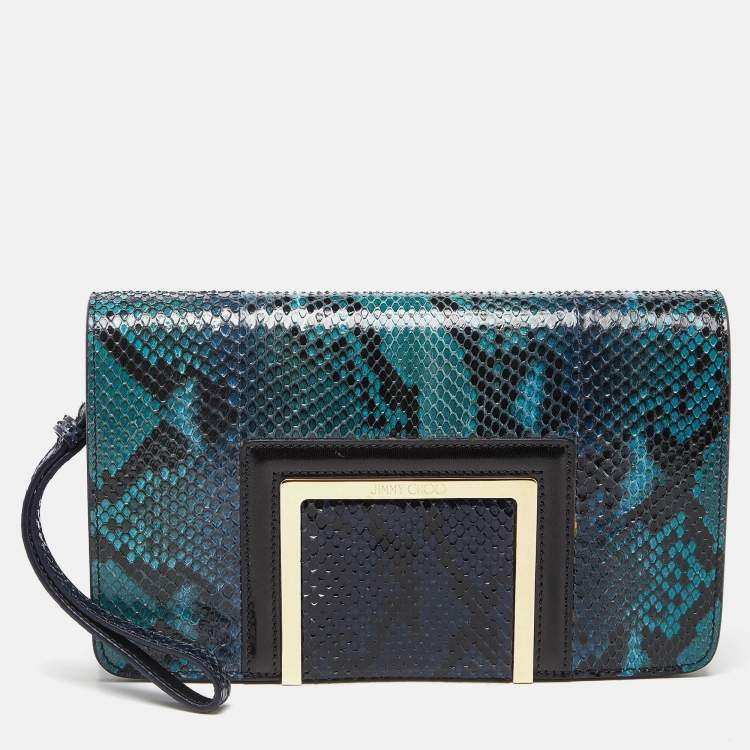 Pre Owned Jimmy Choo Blue Snakeskin Wristlet Clutch