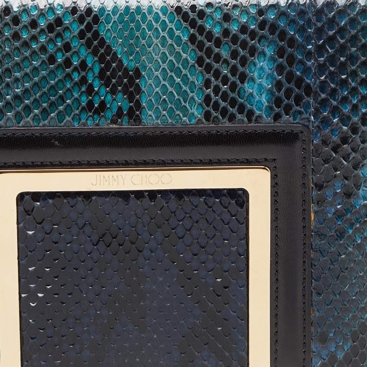 Pre Owned Jimmy Choo Blue Snakeskin Wristlet Clutch