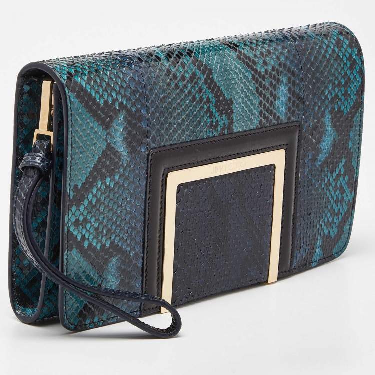 Pre Owned Jimmy Choo Blue Snakeskin Wristlet Clutch