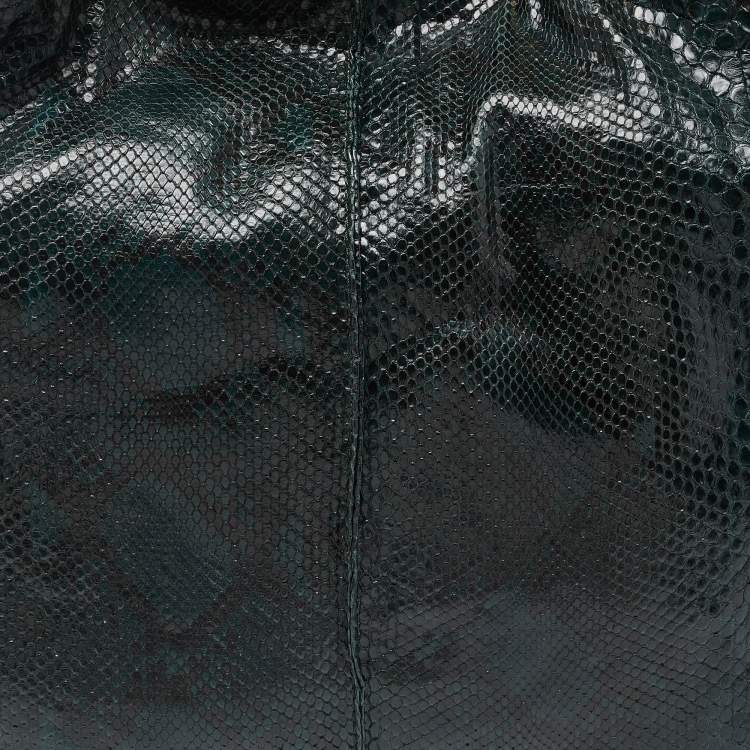 Pre Owned Jimmy Choo Dark Green Python Chain Detail Tote