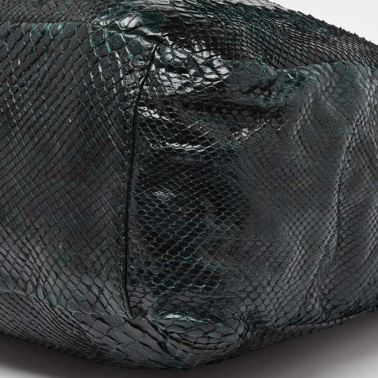 Pre Owned Jimmy Choo Dark Green Python Chain Detail Tote