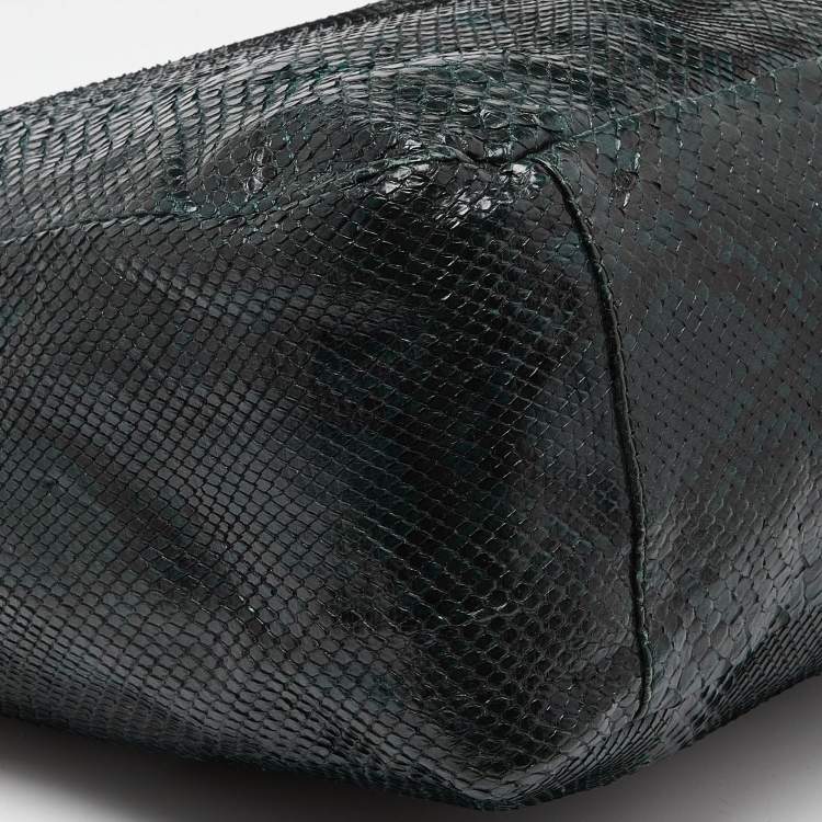 Pre Owned Jimmy Choo Dark Green Python Chain Detail Tote