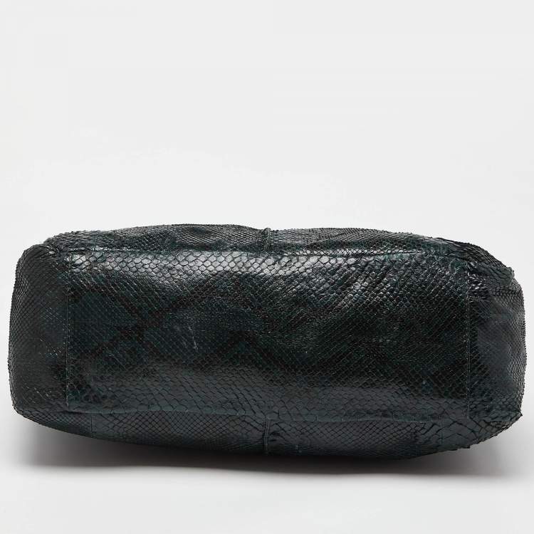 Pre Owned Jimmy Choo Dark Green Python Chain Detail Tote
