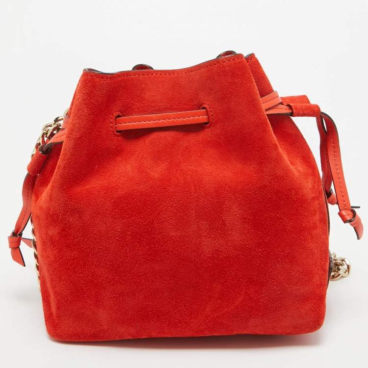 Pre Owned Jimmy Choo Orange Suede Callie Drawstring Bucket Bag