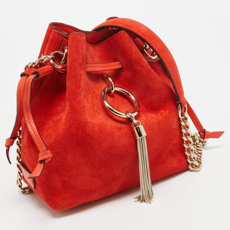 Pre Owned Jimmy Choo Orange Suede Callie Drawstring Bucket Bag