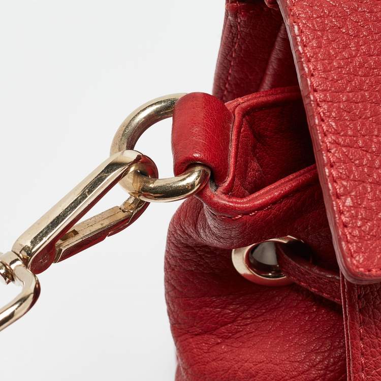Pre Owned Jimmy Choo Red Grainy Leather Rosalie Top Handle Bag