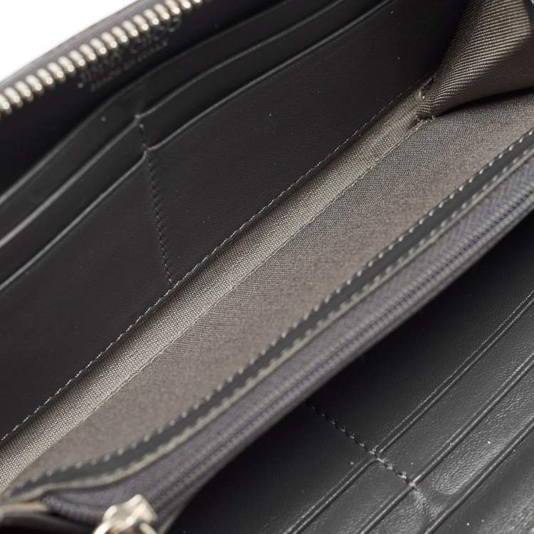 Pre Owned Jimmy Choo Olive Green Patent Leather Star Studded Zip Around Wallet