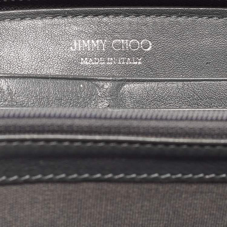 Pre Owned Jimmy Choo Olive Green Patent Leather Star Studded Zip Around Wallet