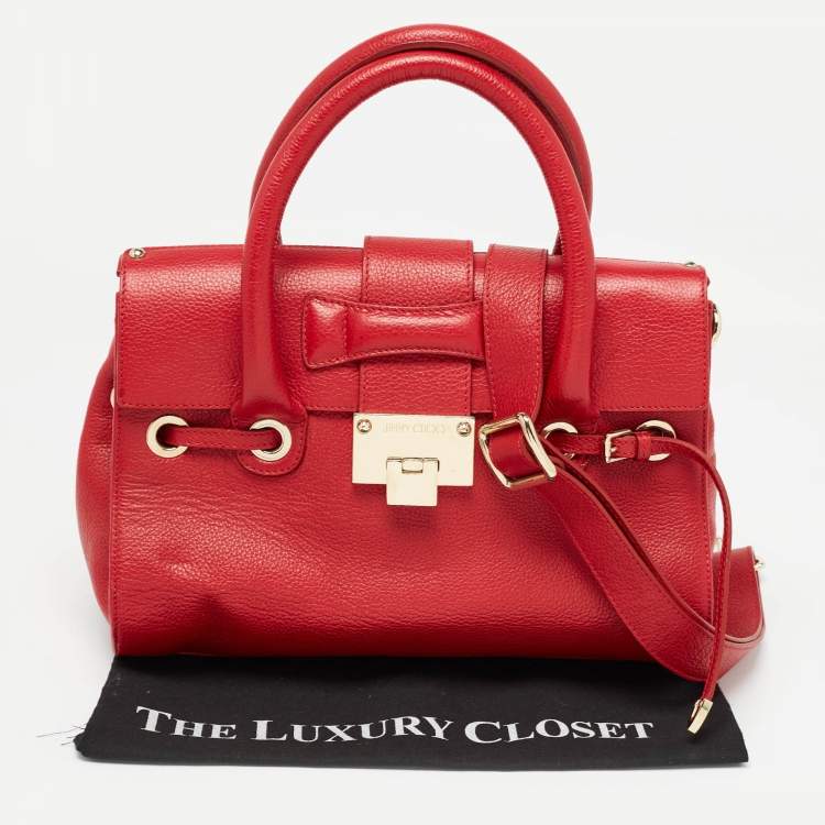 Pre Owned Jimmy Choo Red Leather Rosalie Tote