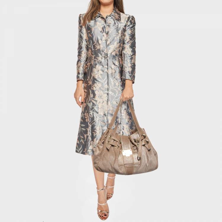 Pre Owned Jimmy Choo Dark Beige/Silver Shimmering Suede Ramona Tote 