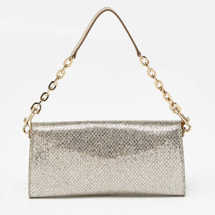 Pre Owned Jimmy Choo Gold Glitter Riane Clutch Bag