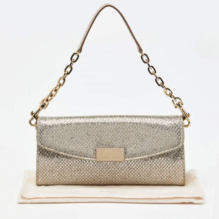 Pre Owned Jimmy Choo Gold Glitter Riane Clutch Bag