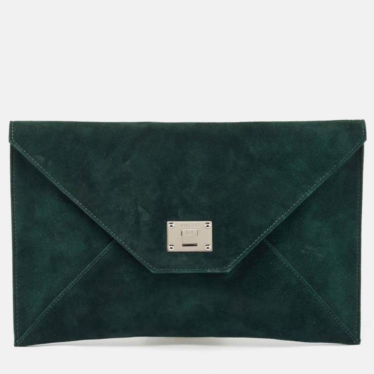 Pre Owned Jimmy Choo Dark Green Suede Rosseta Clutch