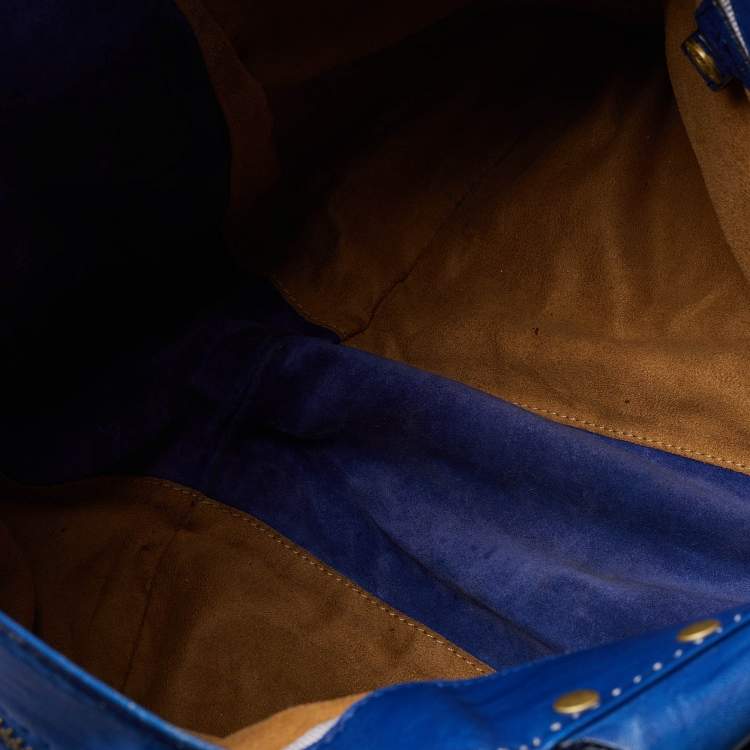 Pre Owned Jimmy Choo Blue Leather and Suede Mandah Expandable Bag