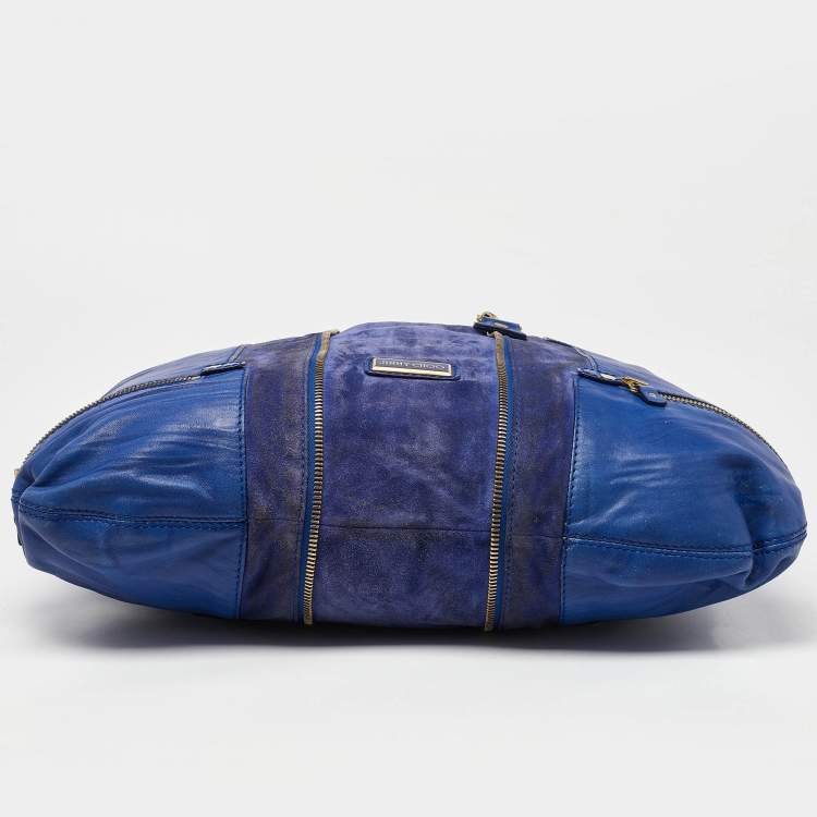 Pre Owned Jimmy Choo Blue Leather and Suede Mandah Expandable Bag