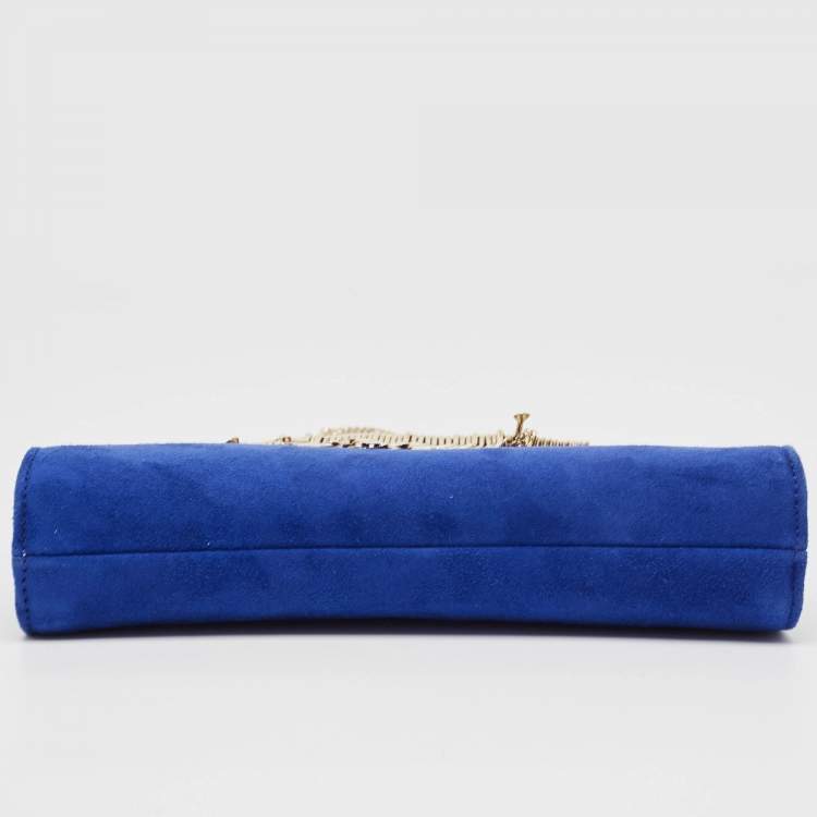 Pre Owned Jimmy Choo Blue Alcantara Fringe Bracelet Venus Chain Clutch 
