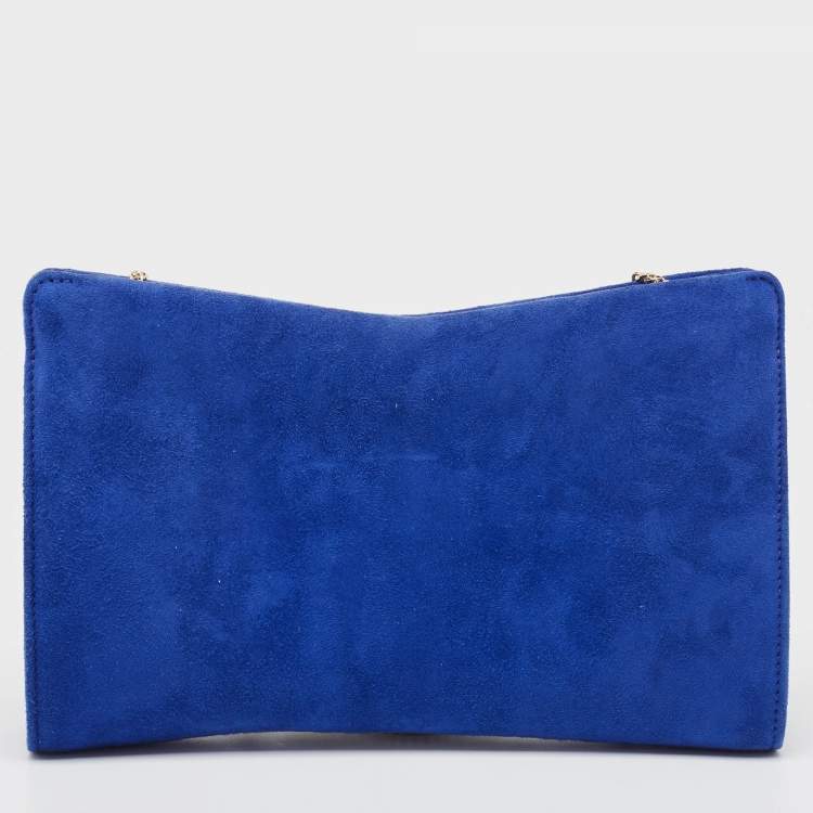 Pre Owned Jimmy Choo Blue Alcantara Fringe Bracelet Venus Chain Clutch 