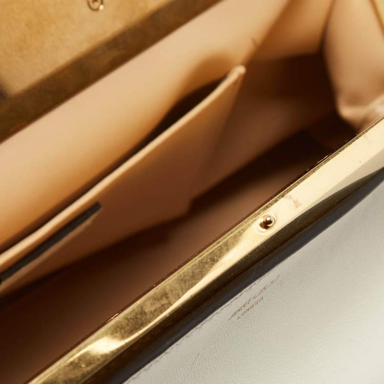 Pre Owned Jimmy Choo Off White Leather Diamond Clutch