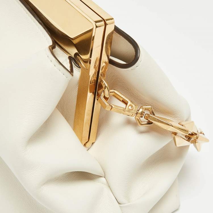 Pre Owned Jimmy Choo Off White Leather Diamond Clutch