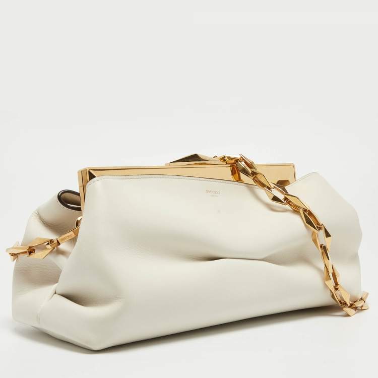 Pre Owned Jimmy Choo Off White Leather Diamond Clutch