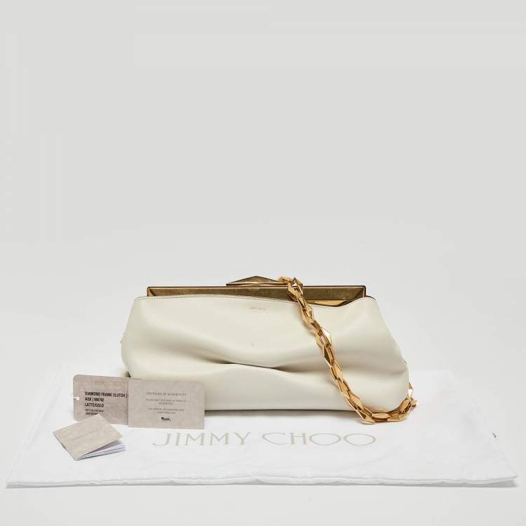 Pre Owned Jimmy Choo Off White Leather Diamond Clutch