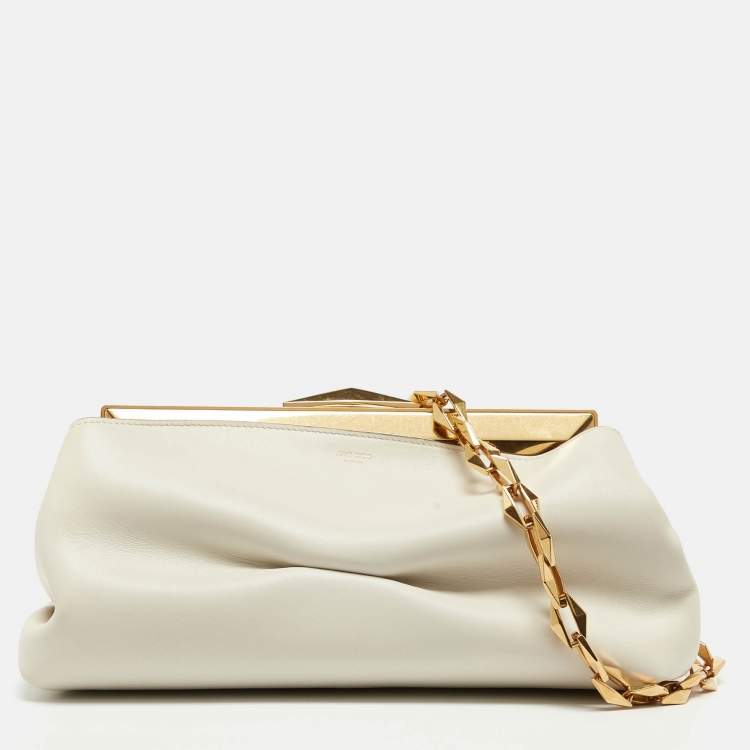 Pre Owned Jimmy Choo Off White Leather Diamond Clutch