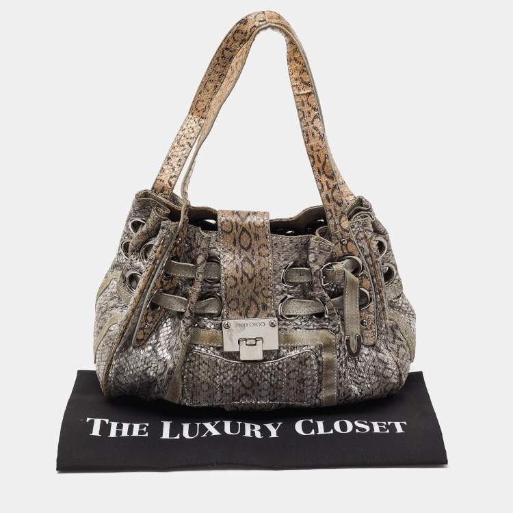 Pre Owned Jimmy Choo Grey Snakeskin Ramona Tote