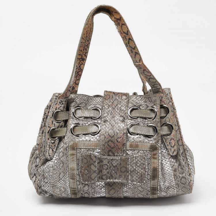 Pre Owned Jimmy Choo Grey Snakeskin Ramona Tote