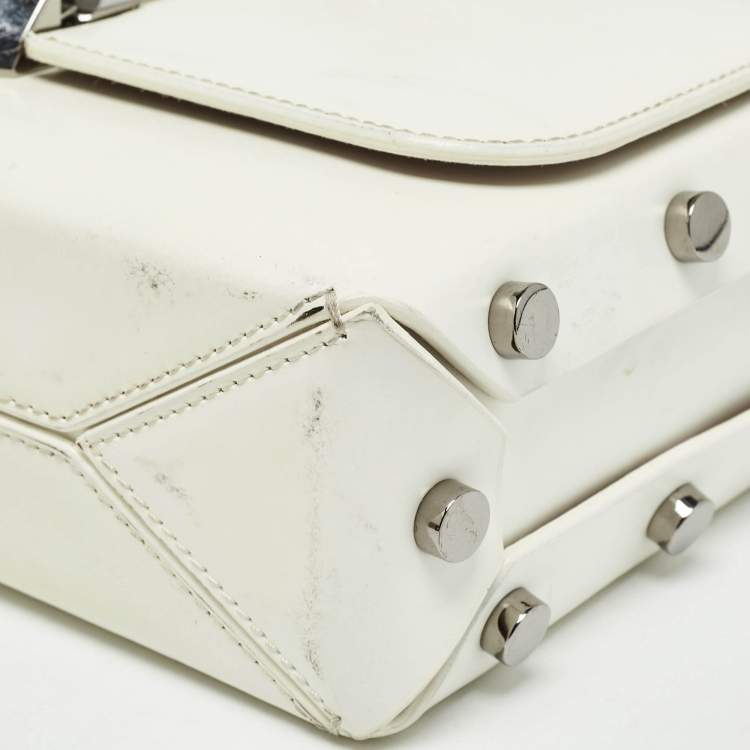 Pre Owned Jimmy Choo White Glazed Leather Lockett City Shoulder Bag