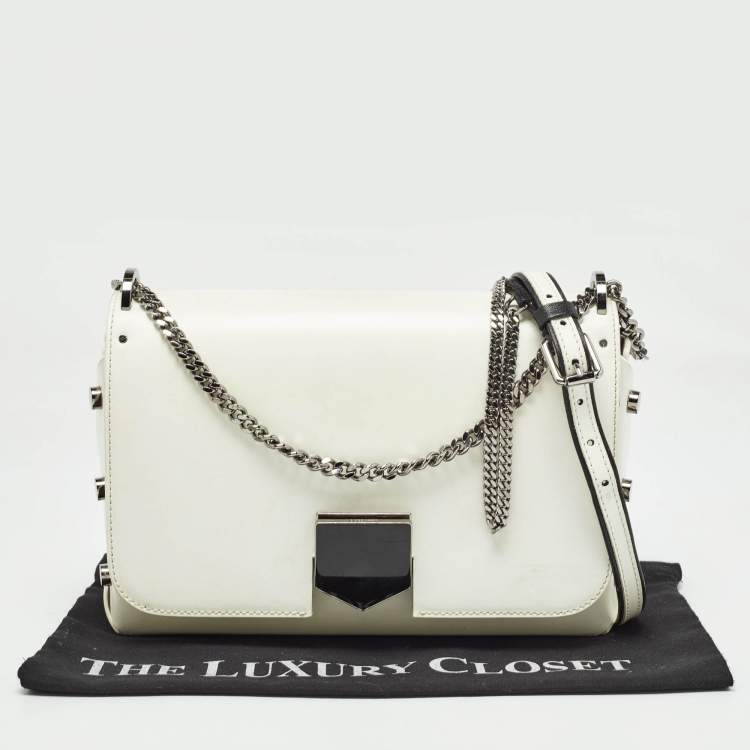 Pre Owned Jimmy Choo White Glazed Leather Lockett City Shoulder Bag