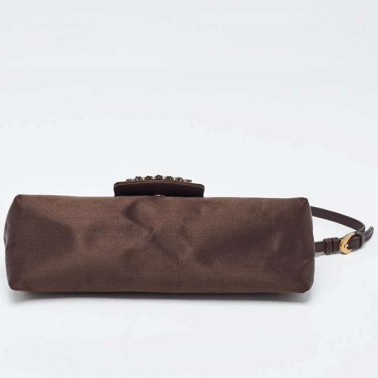 Pre Owned Jimmy Choo Brown Satin Crystal Embellished Pochette Bag