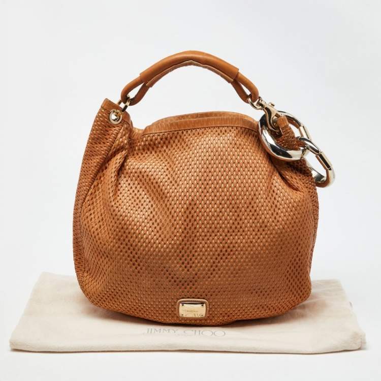 Pre Owned Jimmy Choo Tan Perforated Leather Sky Hobo