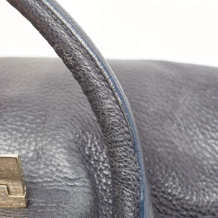 Pre Owned Jimmy Choo Midnight Blue Leather Rosalie Top Handle Bag