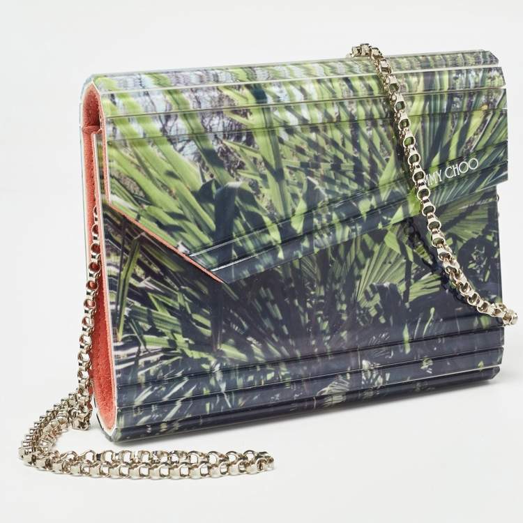 Pre Owned Jimmy Choo Multicolor Palm Print Acrylic and Suede Candy Chain Clutch