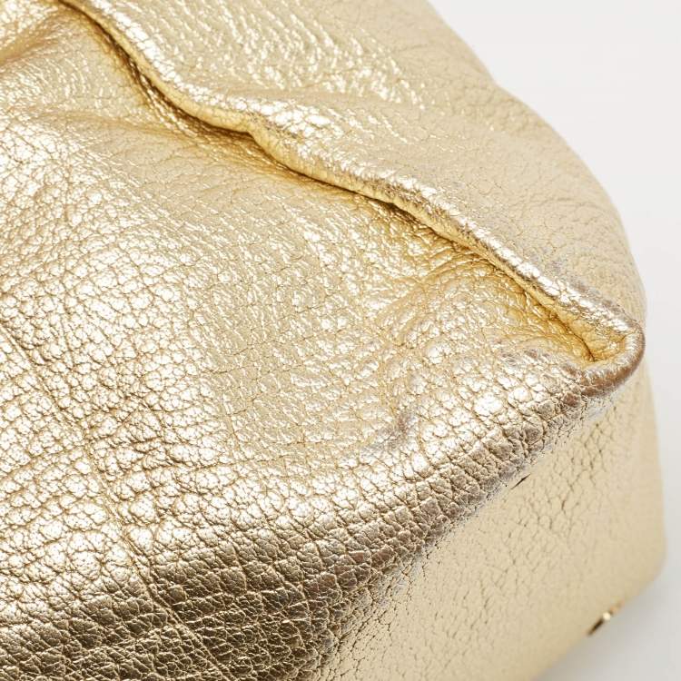 Pre Owned Jimmy Choo Gold Leather Tulita Shoulder Bag