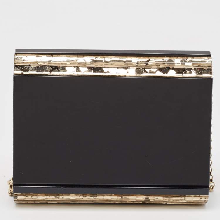Pre Owned Jimmy Choo Black/Gold Acrylic Glitter Candy Clutch Bag