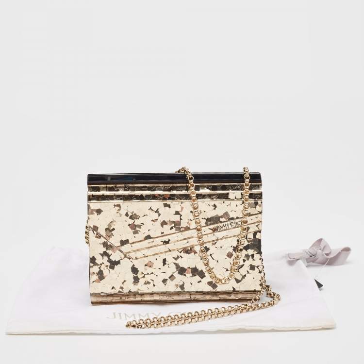 Pre Owned Jimmy Choo Black/Gold Acrylic Glitter Candy Clutch Bag