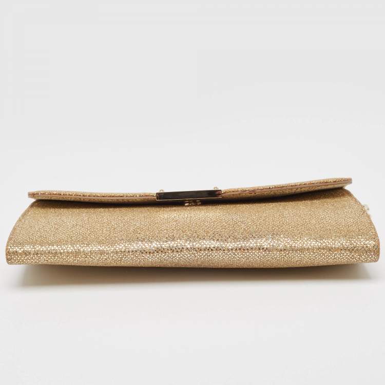 Pre Owned Jimmy Choo Gold Lamé Glitter Riane Chain Clutch 