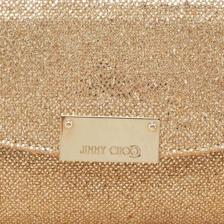 Pre Owned Jimmy Choo Gold Lamé Glitter Riane Chain Clutch 