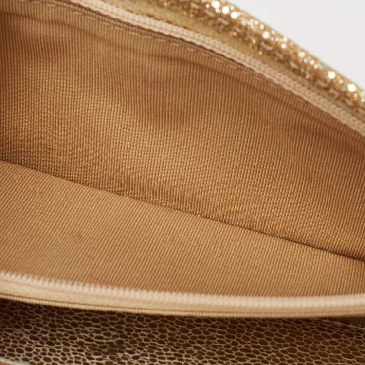 Pre Owned Jimmy Choo Gold Lamé Glitter Riane Chain Clutch 