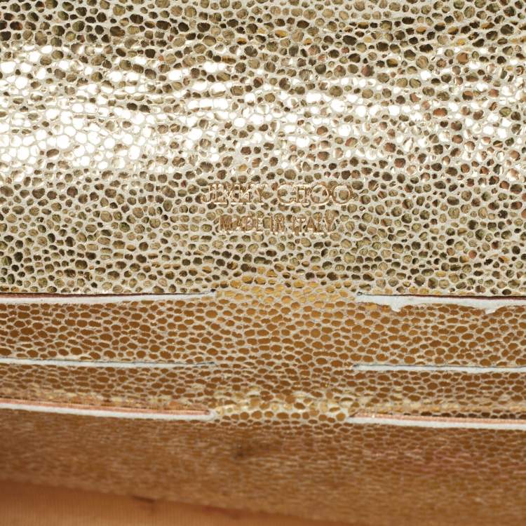 Pre Owned Jimmy Choo Gold Lamé Glitter Riane Chain Clutch 