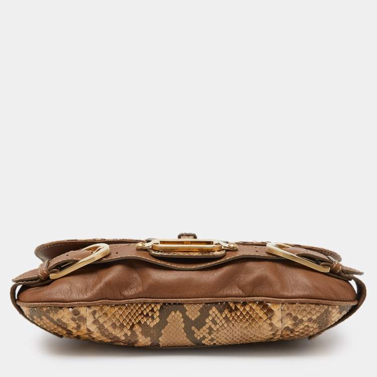Pre Owned Jimmy Choo Brown/Gold Python and Leather Tulita Hobo
