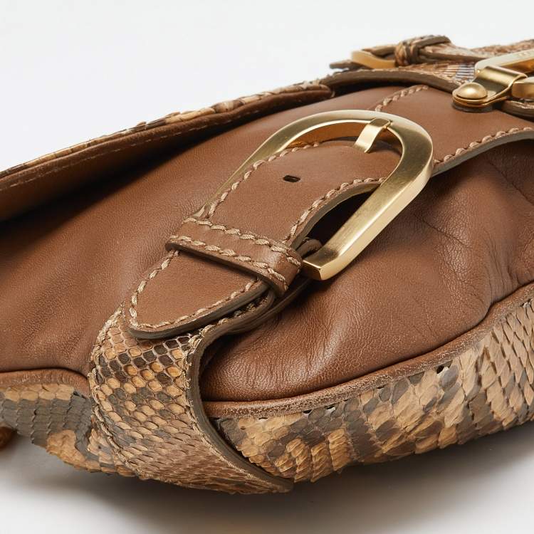 Pre Owned Jimmy Choo Brown/Gold Python and Leather Tulita Hobo