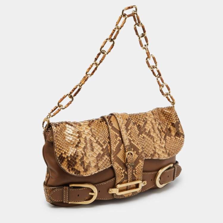 Pre Owned Jimmy Choo Brown/Gold Python and Leather Tulita Hobo